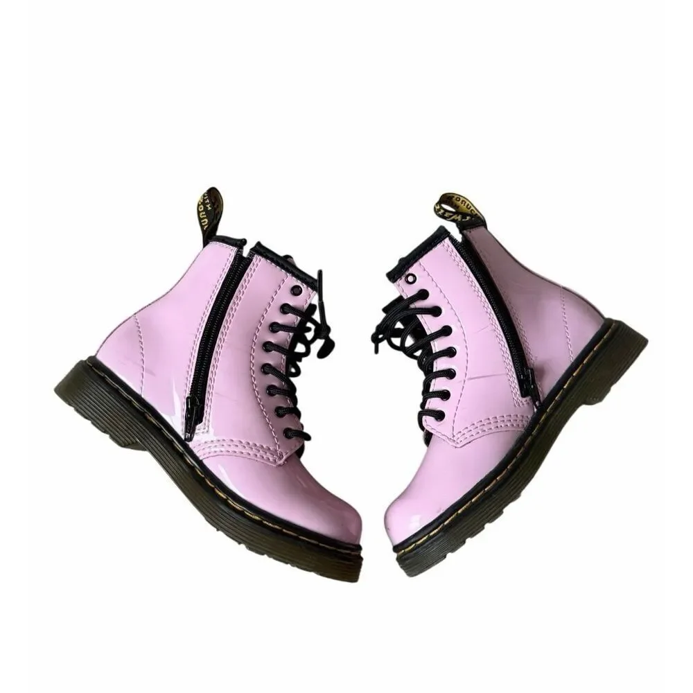 Dr. Martens Kids Girl Boots Patent‎ Leather Lace Up Pastel Pink 10
